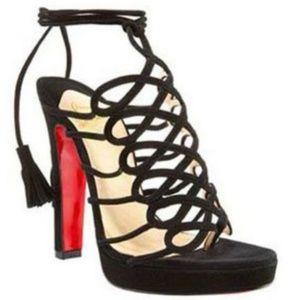 Christian Louboutin black suede Salsbourg Platform sandals heels 37.5